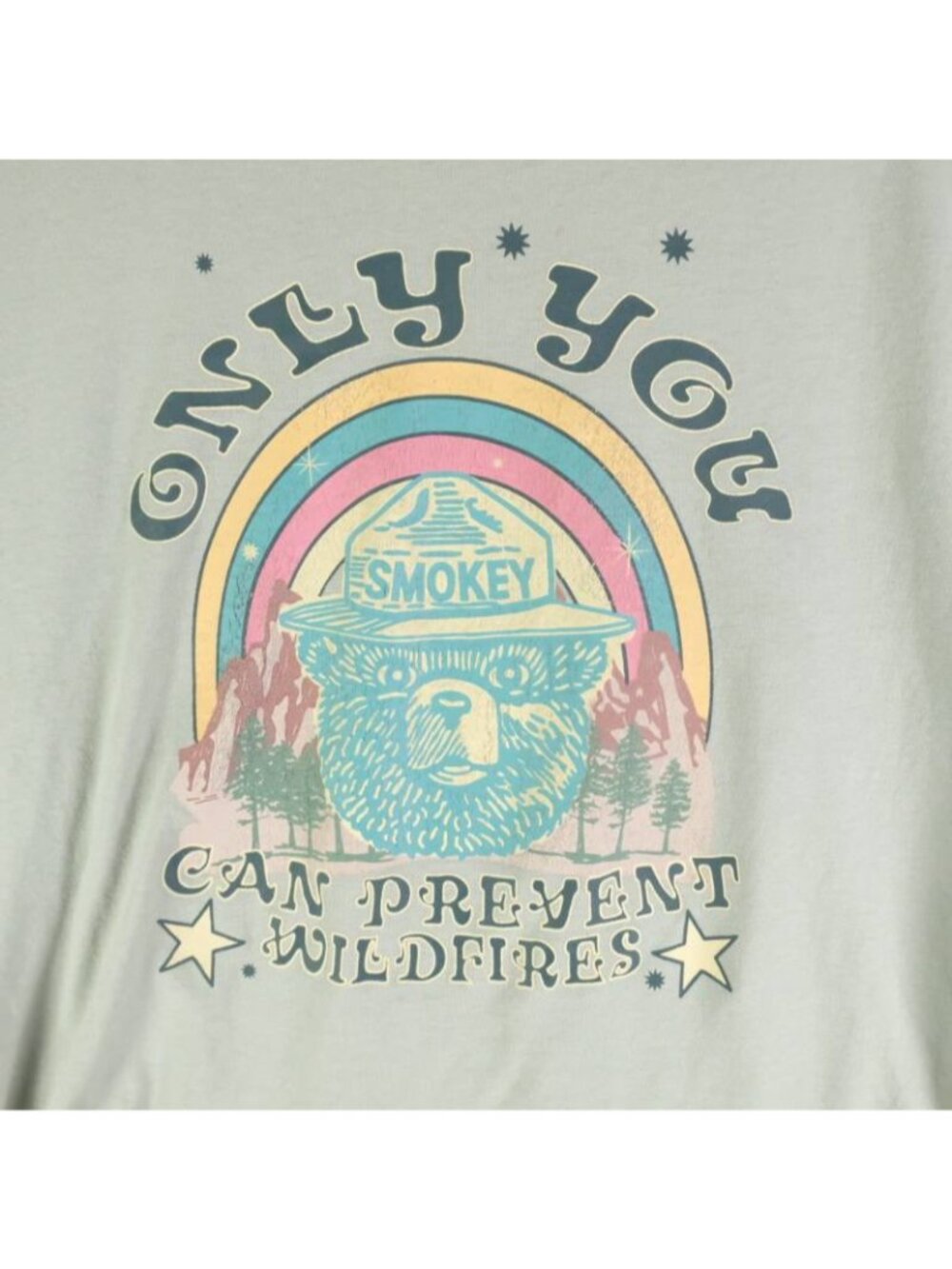 Smokey Bear Shirt Womens Large Sage Green Classic Logo Tee Short Sleeve